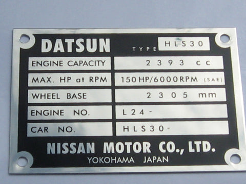 Datsun Z Car ID Plates