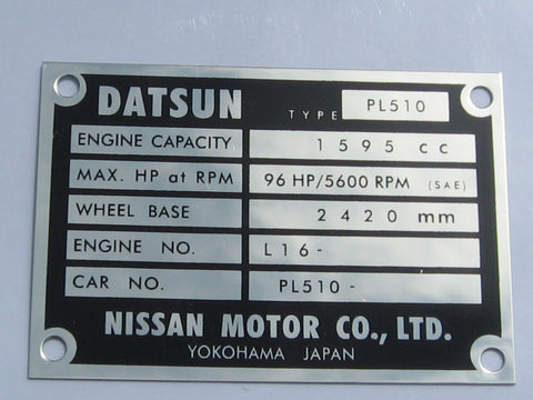 Datsun 510 ID Plates