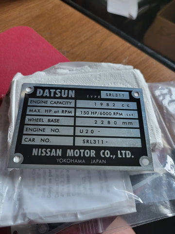 Datsun Roadster Engine Bay ID Plate
