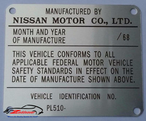 1968 Datsun 510 Door Jamb ID Plate