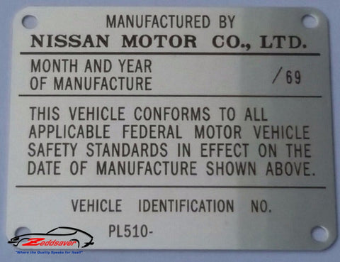 1969 Datsun 510 Door Jamb ID Plate