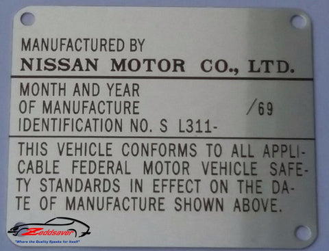 1969 Datsun Roadster Door Jamb ID Tag