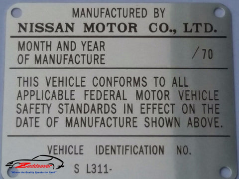 1970 Datsun 2000  Door Jamb ID Plate