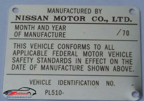 1970 Datsun 510 Door Jamb ID Plate