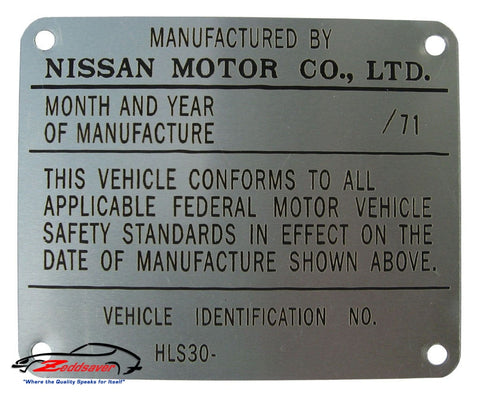 1971  Datsun 240Z Door Jamb ID plate