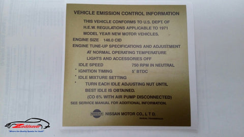 Decal Sticker for 1971 Datsun 240z Emissions Decal