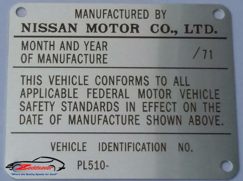 1971  Datsun 510 Door Jamb ID Plate