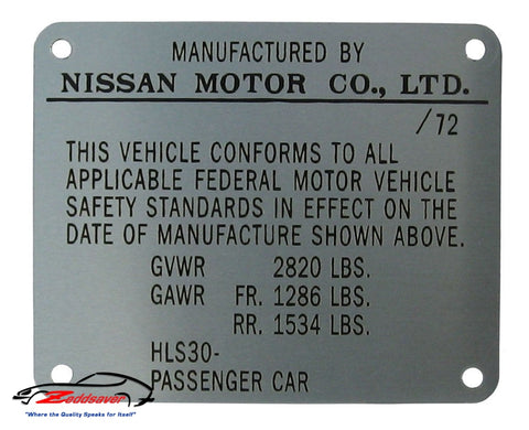 1972 Datsun 240Z Door Jamb ID Plate