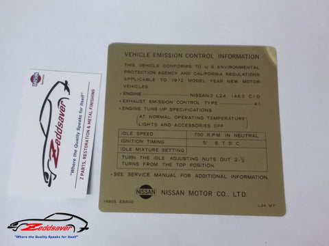 1972 Datsun 240z Emissions Control Decal