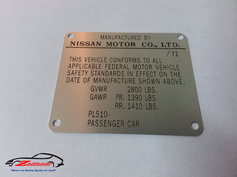 1972 Datsun 510 Door Jamb plate