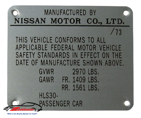 1973 Datsun 240Z Door Jamb ID plate