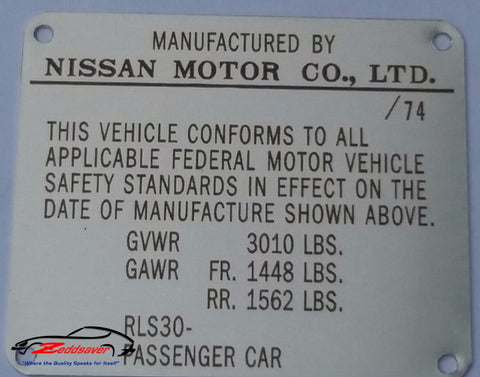 1974 Datsun 260z Door Jamb ID Plate