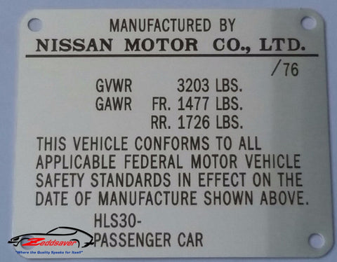 1976 Datsun 280z Door Jamb ID Plate