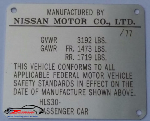 1977 Datsun 280z Door Jamb ID plate