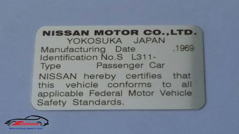 Datsun 2000 Roadster Door ID Plate