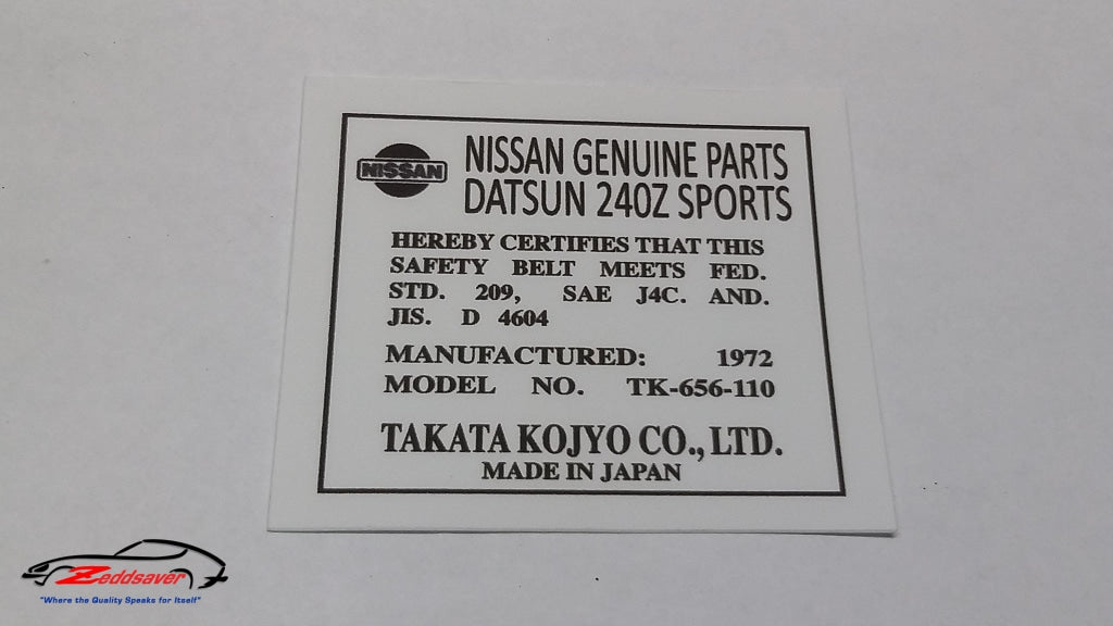 Datsun 240z Seat Belt Production Tags | Zeddsaver