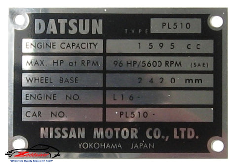 Datsun 510 Engine ID Tag