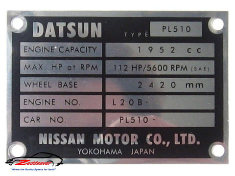 Datsun 510 L20B Engine Bay ID Plate