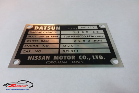 Datsun Roadster Engine Bay ID Plate